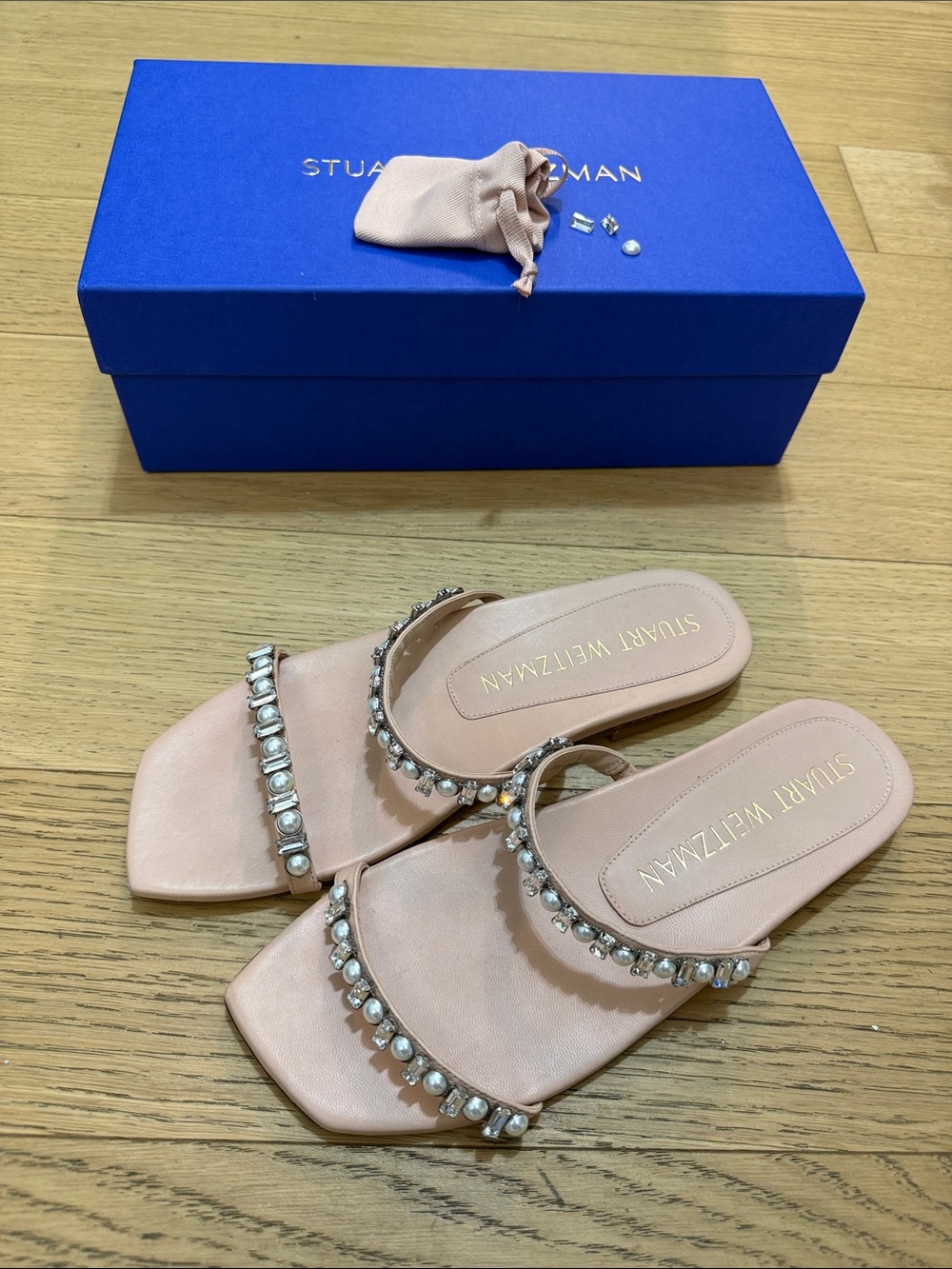 Stuart Weitzman Aleena Shine Blush Pink Crystal-Embellished Slide Sandals - Picture 2 of 8